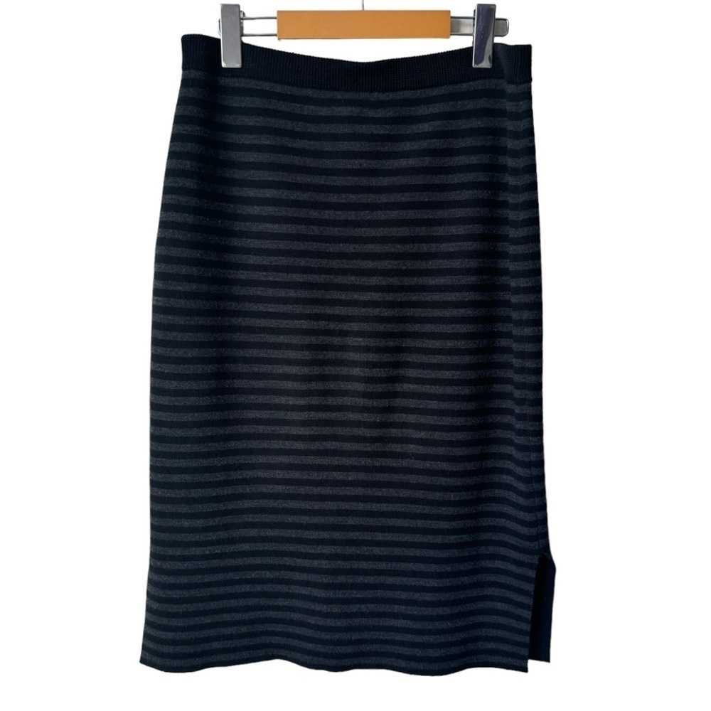 Eileen Fisher Petite Merino Wool Black Grey Striped Pull On Skirt Women's Size M - Picture 5 of 7